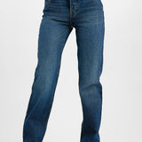 Mid Rise Straight Leg Jeans With Raw Hem In Vivi Blue