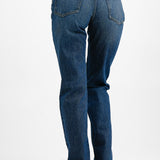 Mid Rise Straight Leg Jeans With Raw Hem In Vivi Blue