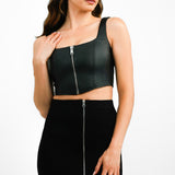 AllSaints x ASOS Exclusive Odette Faux Leather Zip Through Corset Top In Black