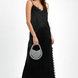 Miss Selfridge Lace Trim Faux Leather Croc Maxi Dress In Black