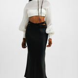 Topshop Satin Bias Maxi Skirt With Wrap Waist In Black