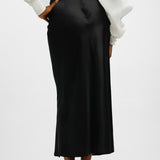 Topshop Satin Bias Maxi Skirt With Wrap Waist In Black