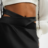 Topshop Satin Bias Maxi Skirt With Wrap Waist In Black