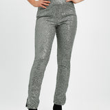 4th & Reckless Petite Exclusive Sequin Split Hem Leggings In Gunmetal