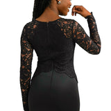 TFNC Long Sleeve Maxi Dress With Lace Insert In Black