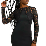 TFNC Long Sleeve Maxi Dress With Lace Insert In Black