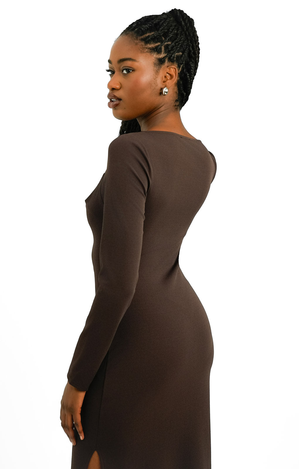 Rent ASOS DESIGN Long Sleeve Midi Dress In Chocolate Hirestreet