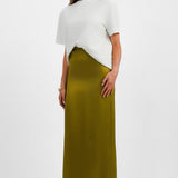 Topshop Super High Waisted Satin Maxi Skirt In Olive