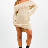 Pretty Lavish Bardot Borg Knit Mini Dress In Ecru