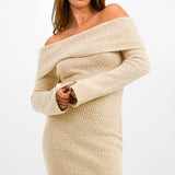 Pretty Lavish Bardot Borg Knit Mini Dress In Ecru