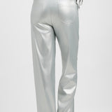 Extro & Vert High Waisted Leather Look Trousers In Silver