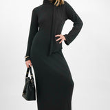 ASOS DESIGN Long Sleeve Maxi Dress With Scarf Neck Detail In Black