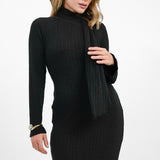 ASOS DESIGN Long Sleeve Maxi Dress With Scarf Neck Detail In Black