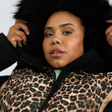 Threadbare Plus Ski Belted Coat With Faux Fur Hood In Leopard Print