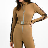 Threadbare Tall Ski Belted Jumpsuit With Leopard Contrast