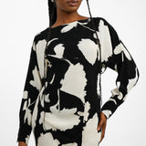 Topshop Ruched Front Long Sleeve Printed Midi Dress In Mono Floral Print