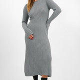 & Other Stories Flared Ribbed Knitted Midi Dress In Grey