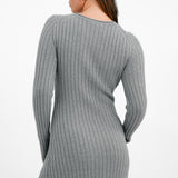 Flared Ribbed Knitted Midi Dress In Grey