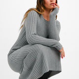 & Other Stories Flared Ribbed Knitted Midi Dress In Grey