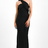 ASOS DESIGN Satin One Shoulder Wrap Maxi Dress With Open Back In Black