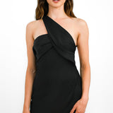 ASOS DESIGN Satin One Shoulder Wrap Maxi Dress With Open Back In Black