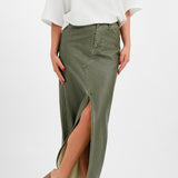 ASOS DESIGN Faux Leather Split Front Maxi Skirt In Washed Khaki