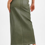 ASOS DESIGN Faux Leather Split Front Maxi Skirt In Washed Khaki