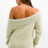 Labelrail x Holly Marston Fold Over Shoulder Maxi Knit Dress In Cream