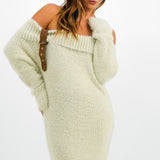 Labelrail x Holly Marston Fold Over Shoulder Maxi Knit Dress In Cream