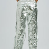 Amy Lynn Y2K Liquid Combat Trouser In High Shine Metallic Silver Co-Ord