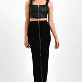 Knitted Minimal Midaxi Skirt With Zip Detail In Black