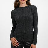 & Other Stories Shrunken Knitted Variegated Rib Top In Black With Silver Metallic