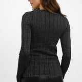 & Other Stories Shrunken Knitted Variegated Rib Top In Black With Silver Metallic