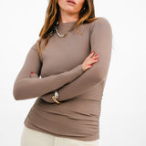 Abercrombie & Fitch Mock Neck Long Sleeve Top In Brown With Side Ruching