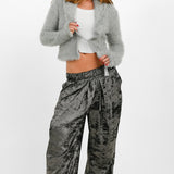 Free People Wide Leg Trousers In Metallic Gunmetal Grey