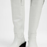 Topshop Rio Leather Western Style Knee High Boot In White Croc