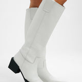 Topshop Rio Leather Western Style Knee High Boot In White Croc