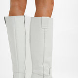 Topshop Rio Leather Western Style Knee High Boot In White Croc