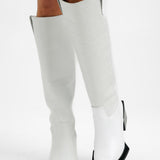 Topshop Rio Leather Western Style Knee High Boot In White Croc