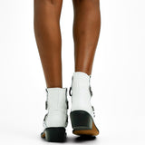 Topshop Roxy Premium Leather Western Biker Boot In White