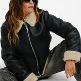 NA-KD x Claire Rose Faux Leather Teddy Jacket In Black