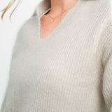 Wool Blend Polo Collar Jumper In Beige Melange