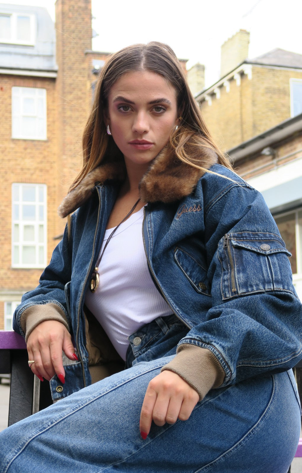 Blue denim bomber jacket orders