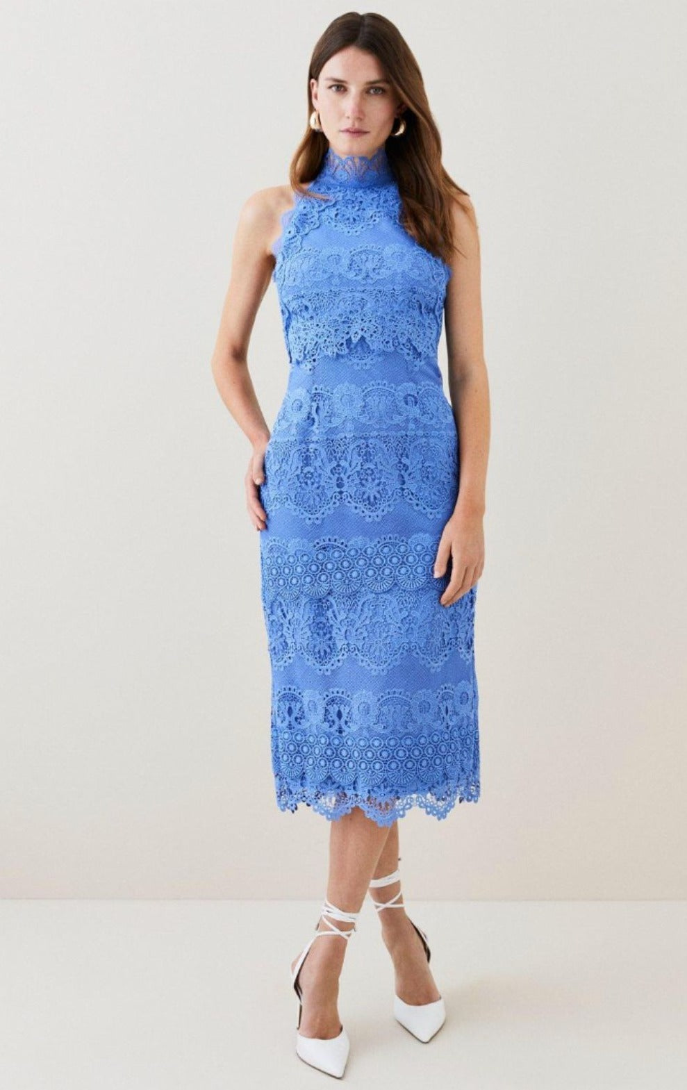 Karen Millen Guipure Lace Woven Halter Midi Dress