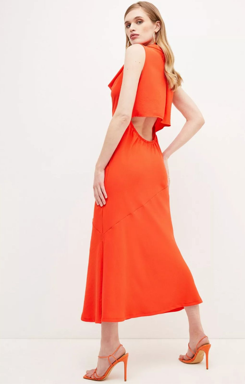 Karen Millen Red Fluid Crepe Cowl Neck Woven Midi Dress