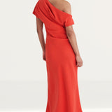 Nobody's Child Red Draped Off Shoulder Katty Midi Dress