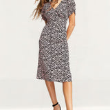 Topshop Tie Back Ditsy Midi Tea Dress In Pink And Black