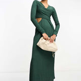 ASOS DESIGN Drape Midi Dress With Wrap Detail In Green