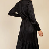 Little Mistress Black Satin Houndstooth Mock Wrap Midaxi