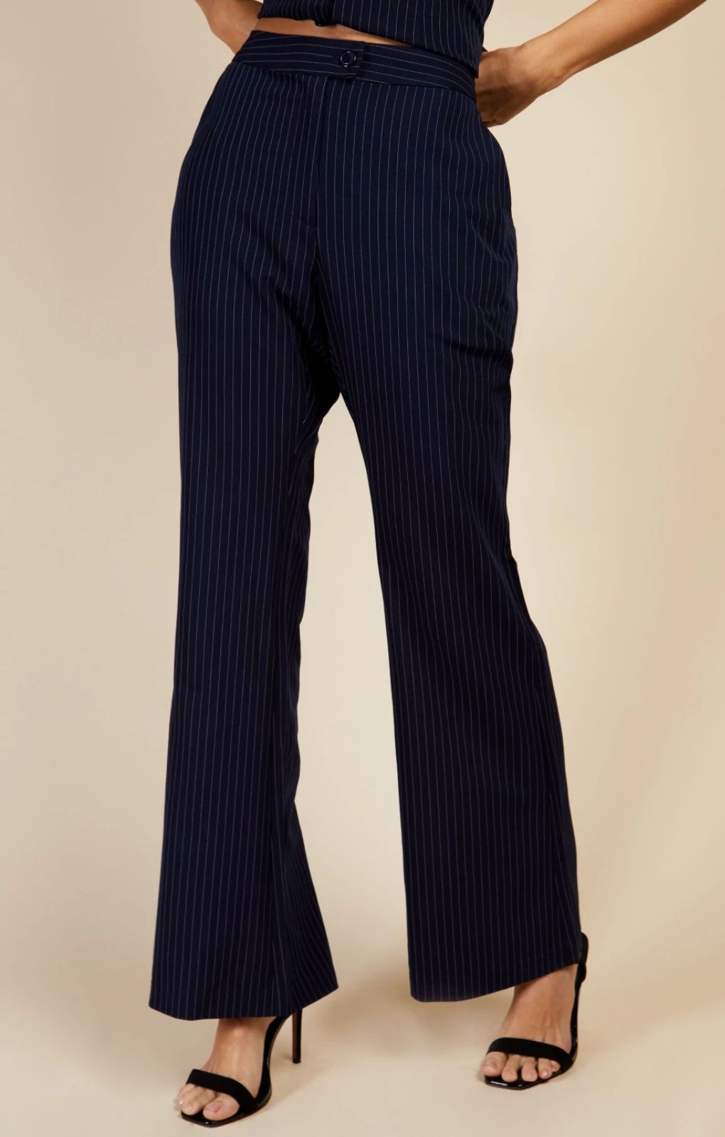 Little Mistress Navy Pinstripe Trousers By Vogue Williams